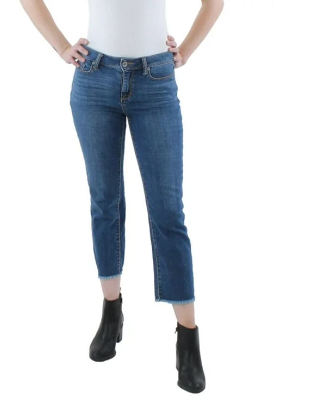 DKNY JEANS Rivington Jeans 30/10 Classic Blue Slim Straight Cropped Raw-Hem NWT